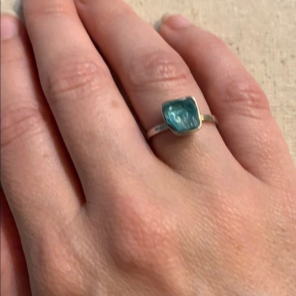 Green Blue Apatite Crystal Sterling Silver Ring